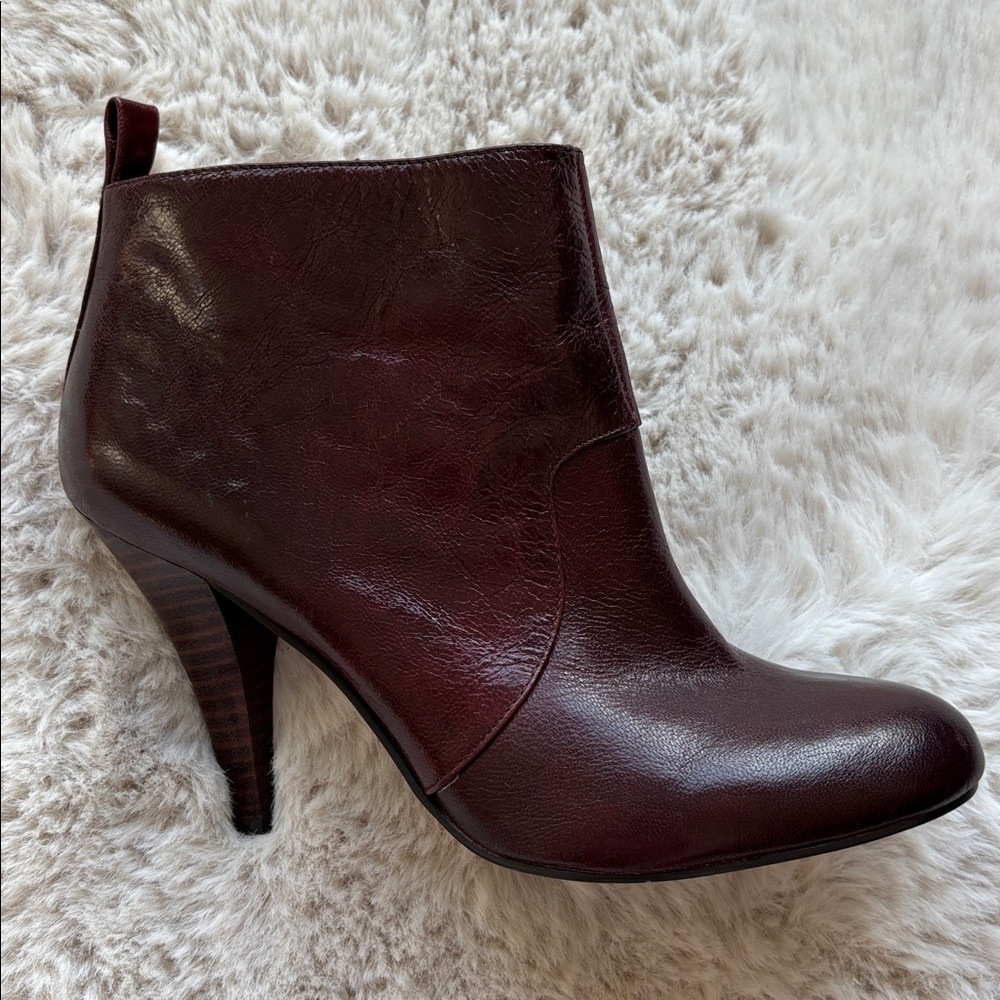 Boots leather Nine West burgundy brown ankle booties distressed SZ 8 - Picture 3 of 9